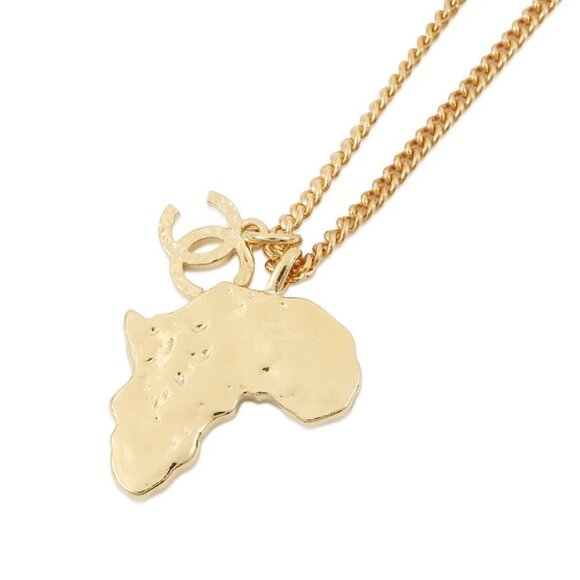 CHANEL CC Logo African Continent Motif Necklace Metal/Faux Pearl /Rhinestone - Picture 5 of 15